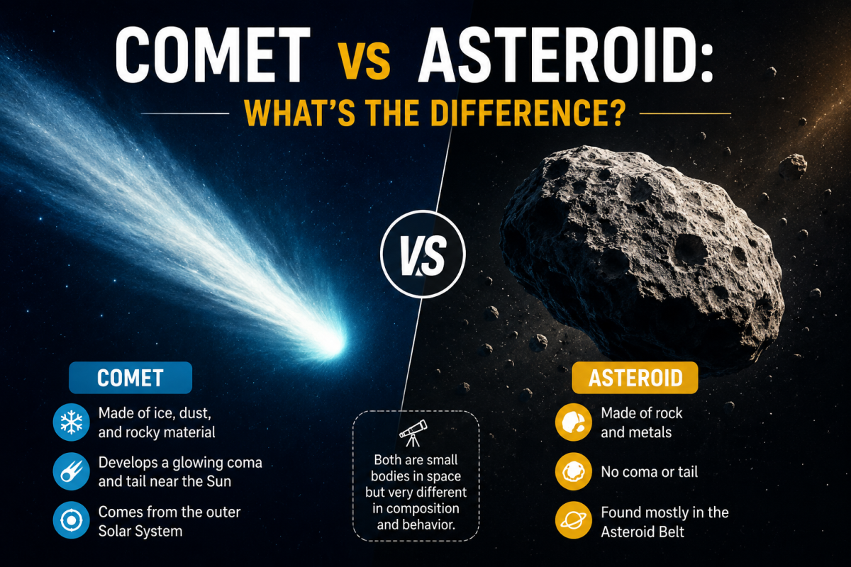 Comet vs asteroid showing their key differences